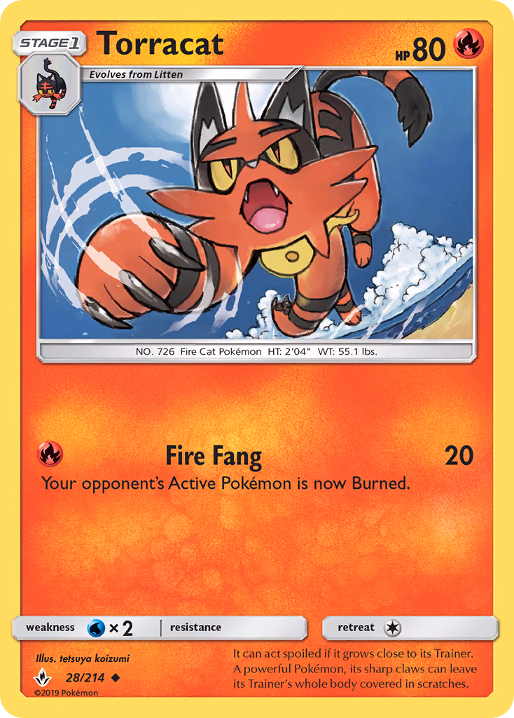 Torracat Pokemon card (28/214, Unbroken Bonds)