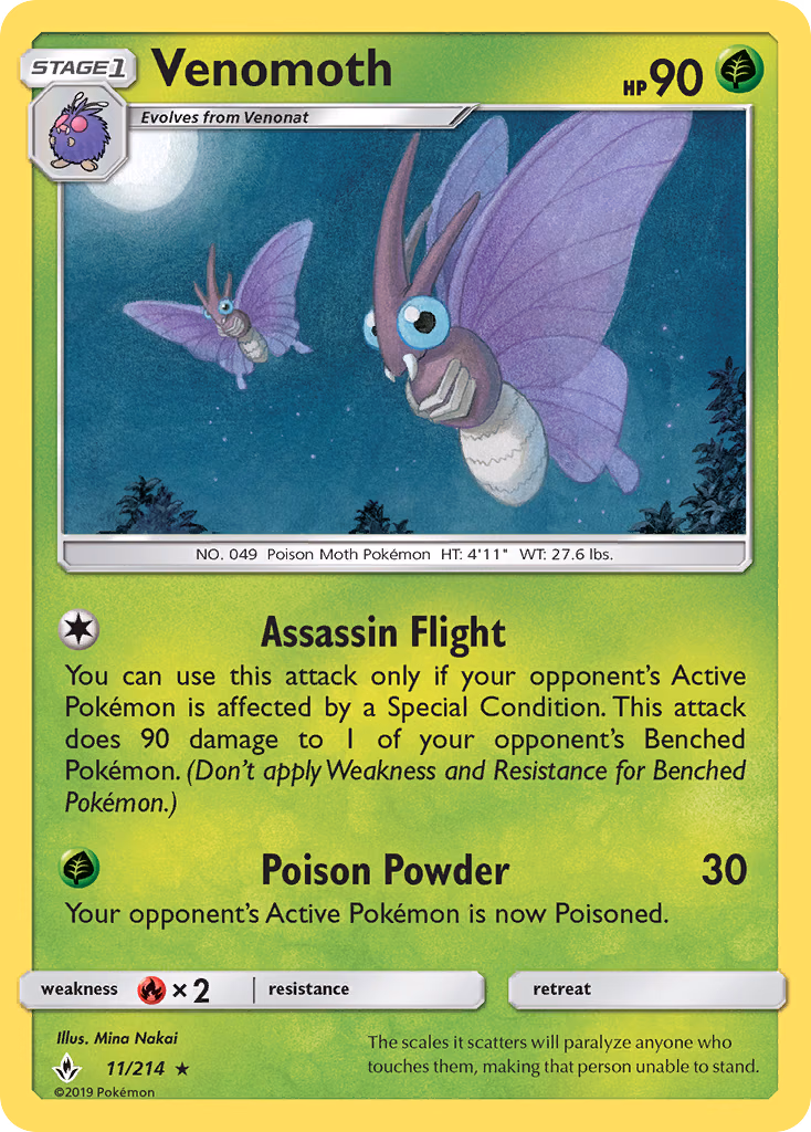 Venomoth Pokemon card (11/214, Unbroken Bonds)