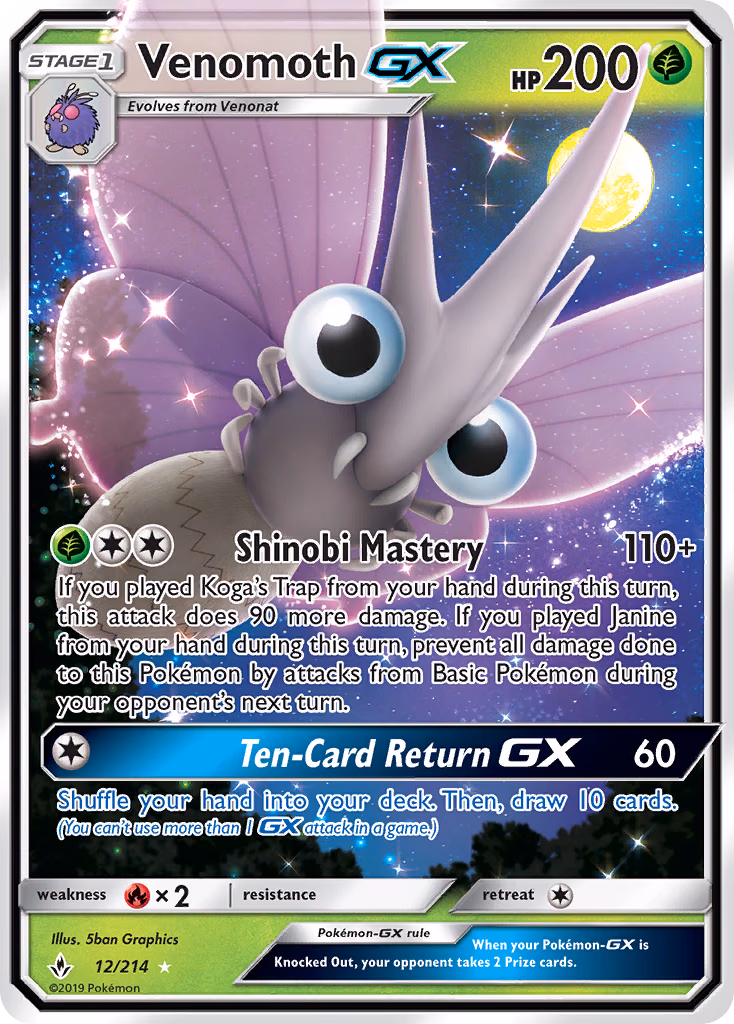 Venomoth-GX Pokemon card (12/214, Unbroken Bonds)