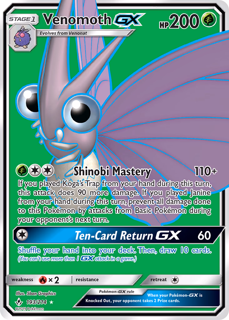 Venomoth-GX Pokemon card (193/214, Unbroken Bonds)