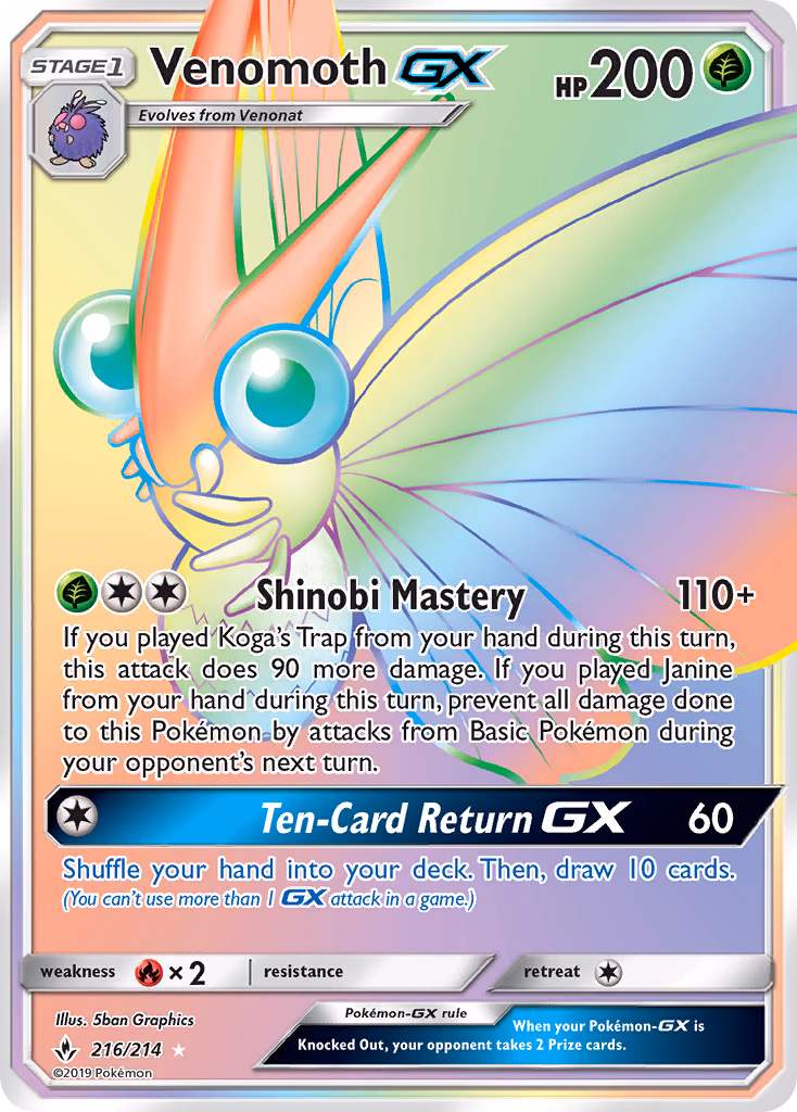 Venomoth-GX Pokemon card (216/214, Unbroken Bonds)
