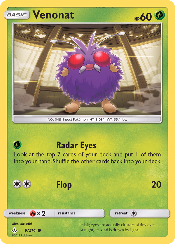Venonat Pokemon card (9/214, Unbroken Bonds)