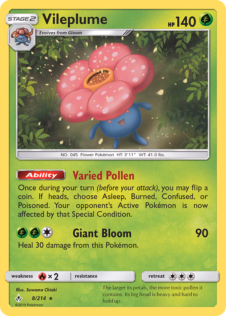Vileplume Pokemon card (8/214, Unbroken Bonds)