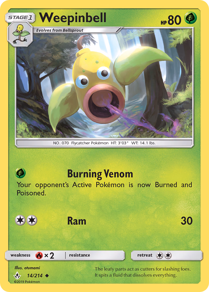 Weepinbell Pokemon card (14/214, Unbroken Bonds)