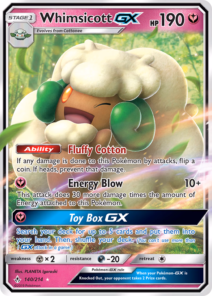Whimsicott-GX Pokemon card (140/214, Unbroken Bonds)