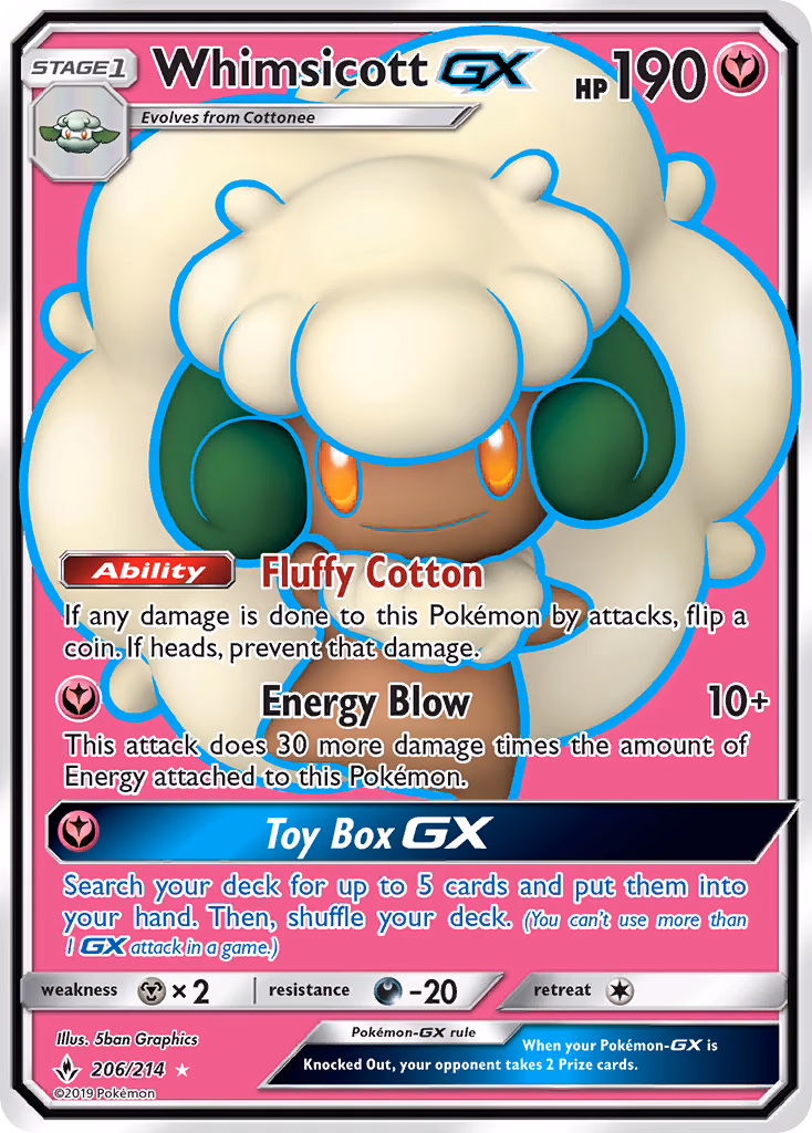Whimsicott-GX Pokemon card (206/214, Unbroken Bonds)