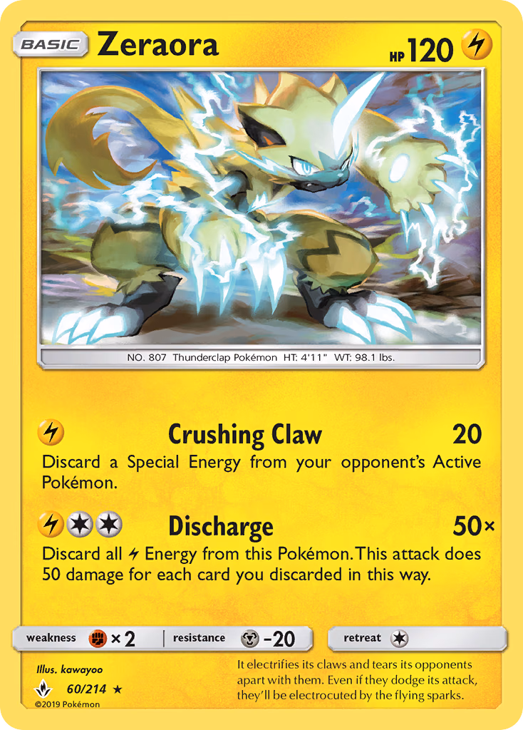 Zeraora Pokemon card (60/214, Unbroken Bonds)
