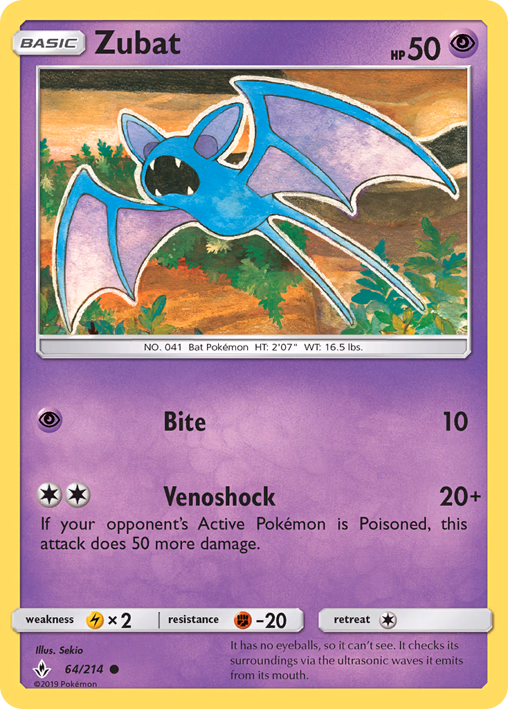 Zubat Pokemon card (64/214, Unbroken Bonds)
