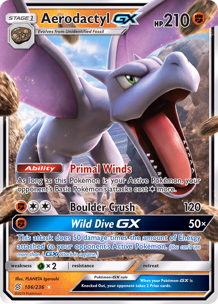 Aerodactyl-GX Pokemon card (106/236, Unified Minds)