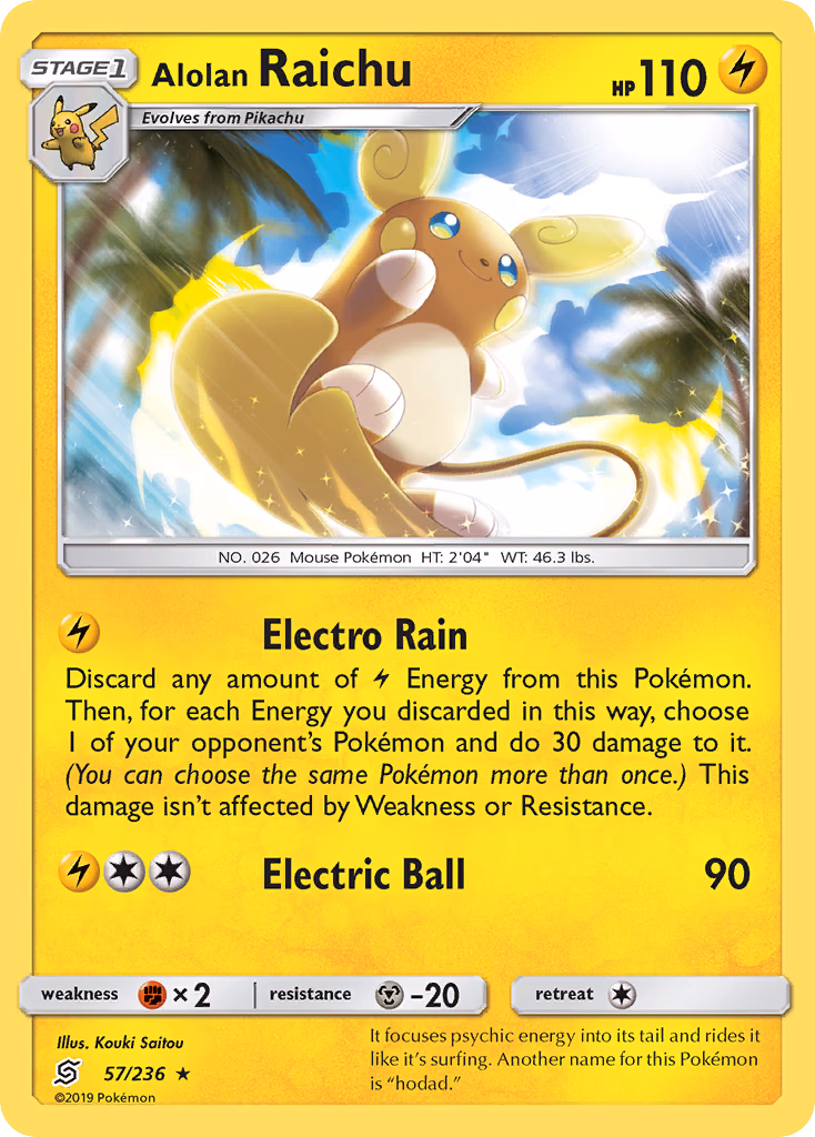 Alolan Raichu Pokemon card (57/236, Unified Minds)