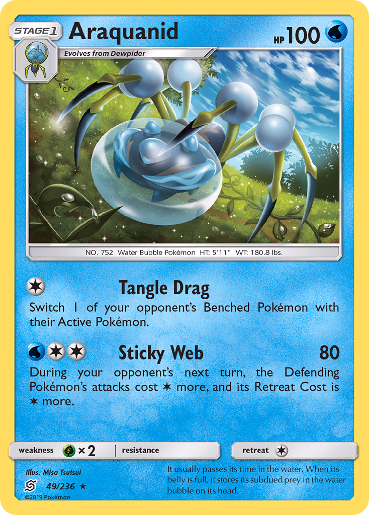 Araquanid Pokemon card (49/236, Unified Minds)