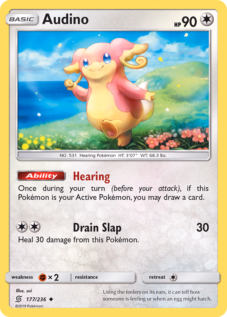 Audino Pokemon card (177/236, Unified Minds)