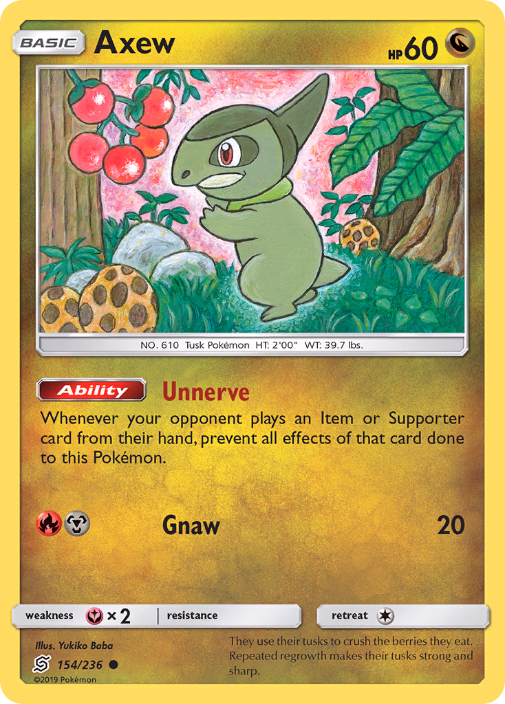 Axew Pokemon card (154/236, Unified Minds)