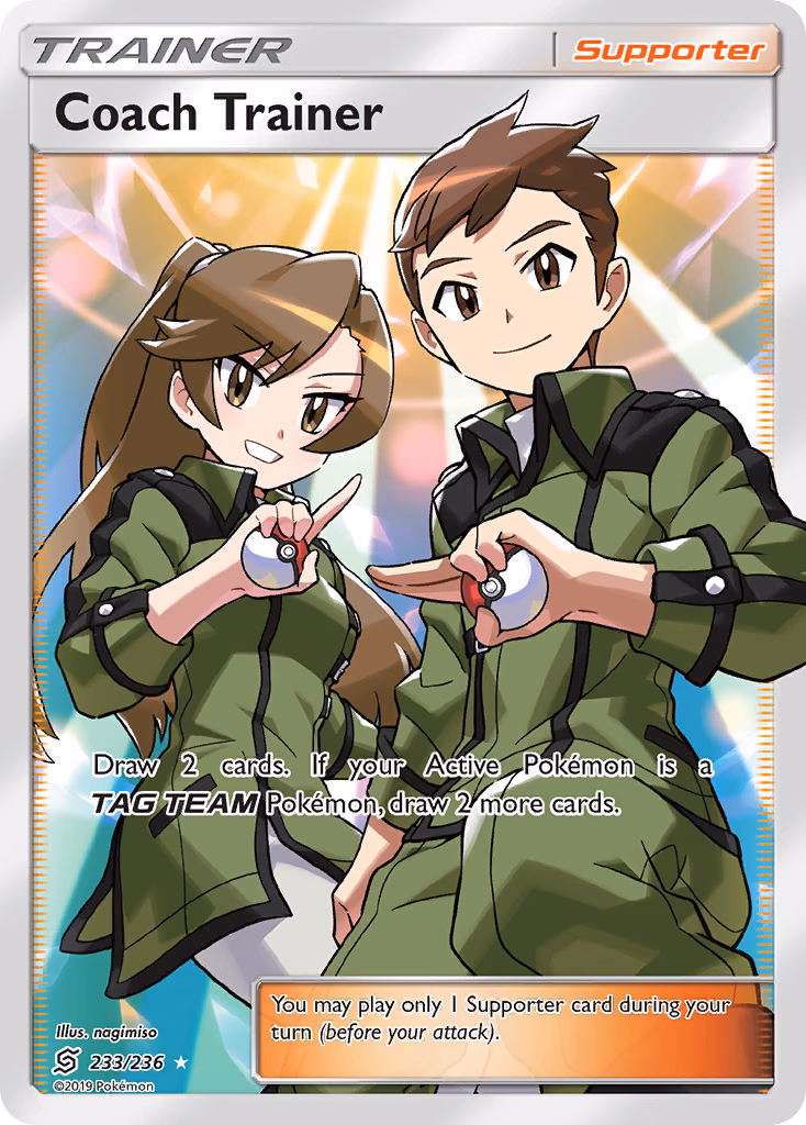 Coach Trainer Pokemon card (233/236, Unified Minds)