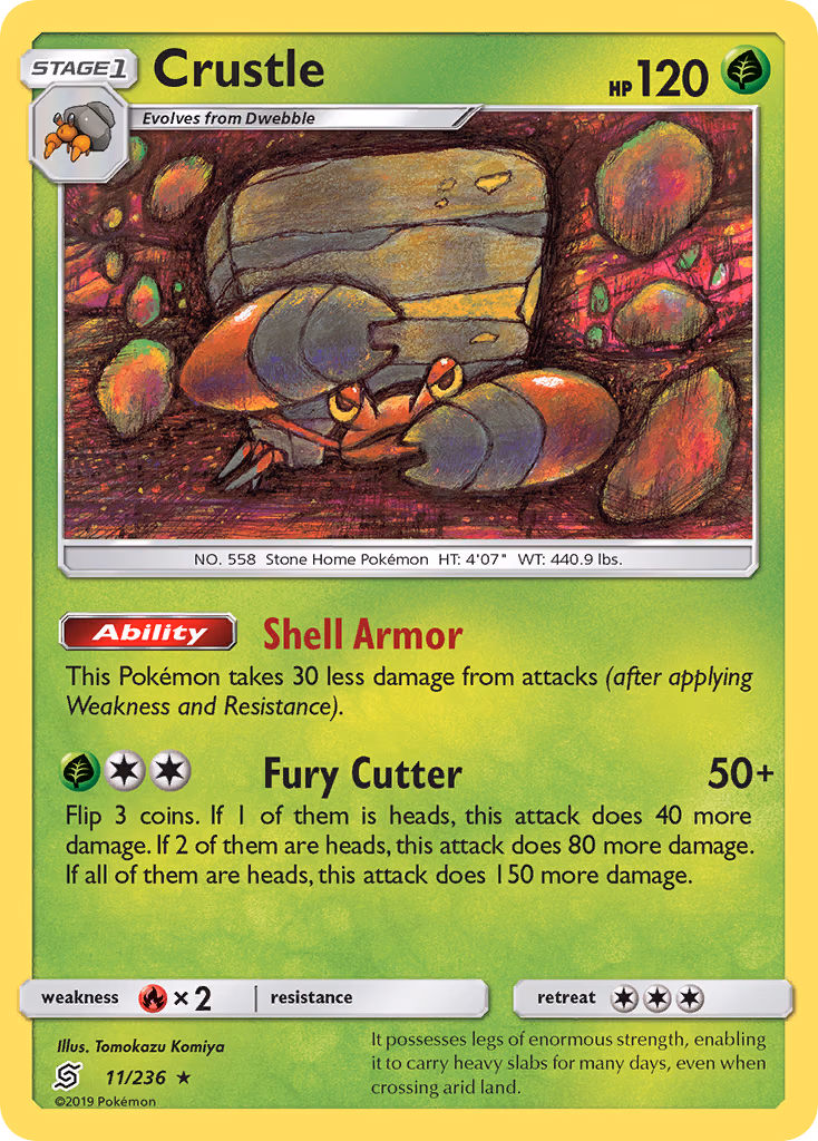 Crustle Pokemon card (11/236, Unified Minds)