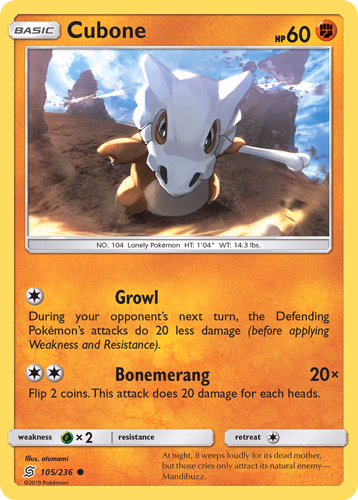 Cubone Pokemon card (105/236, Unified Minds)