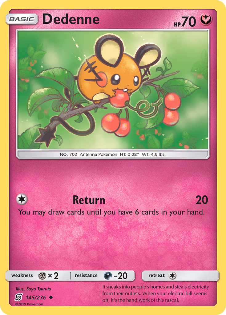 Dedenne Pokemon card (145/236, Unified Minds)