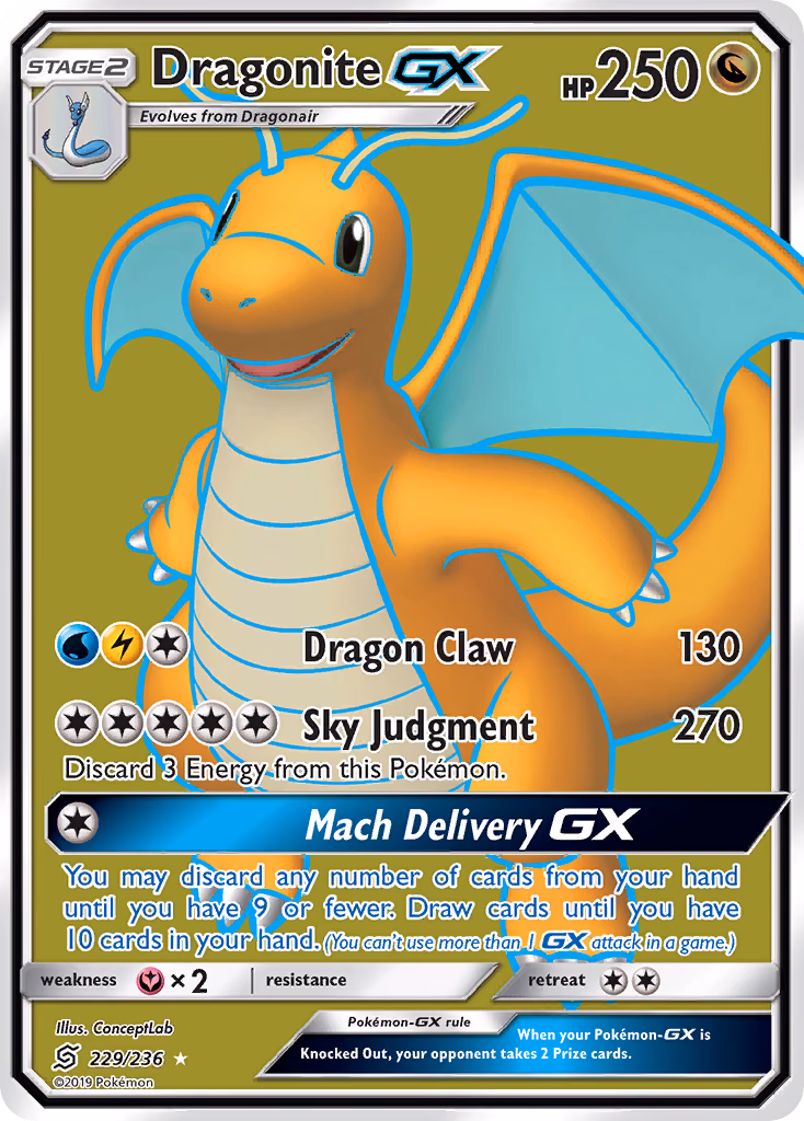 Dragonite-GX Pokemon card (229/236, Unified Minds)