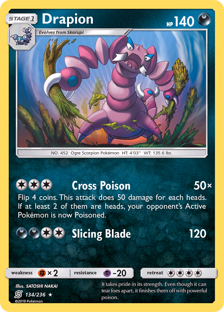 Drapion Pokemon card (134/236, Unified Minds)