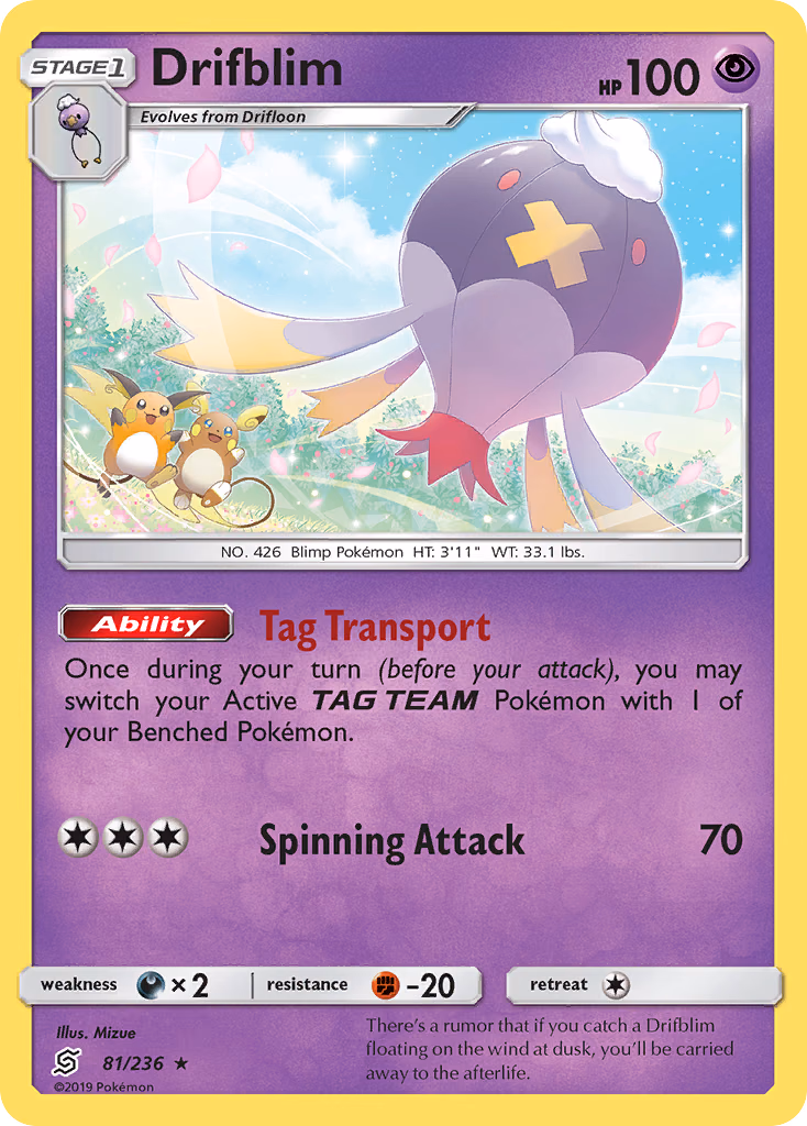 Drifblim Pokemon card (81/236, Unified Minds)