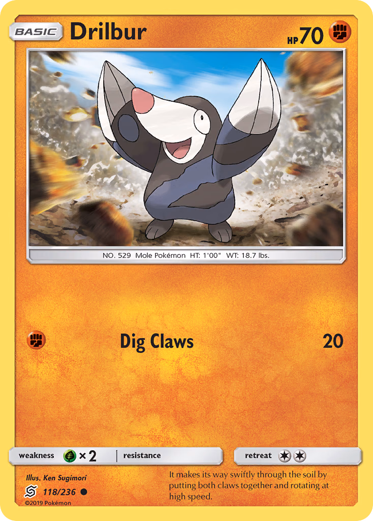 Drilbur Pokemon card (118/236, Unified Minds)