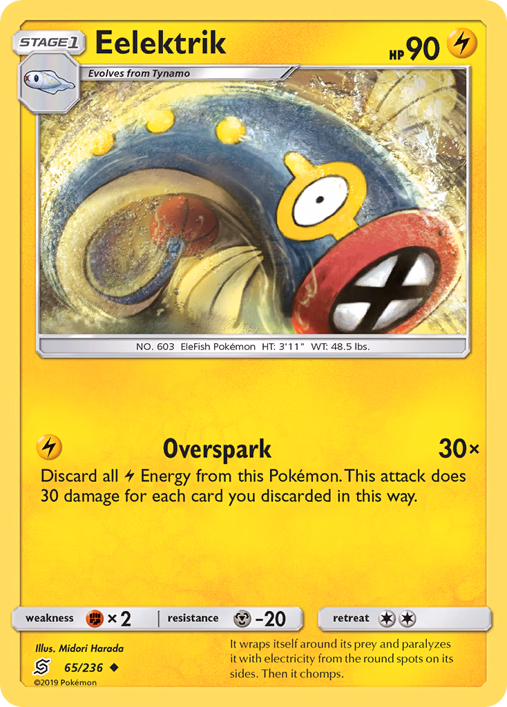 Eelektrik Pokemon card (65/236, Unified Minds)