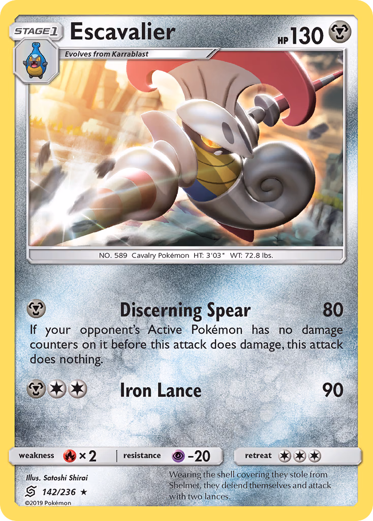 Escavalier Pokemon card (142/236, Unified Minds)