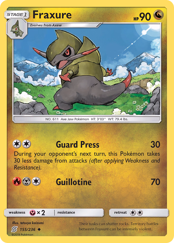 Fraxure Pokemon card (155/236, Unified Minds)