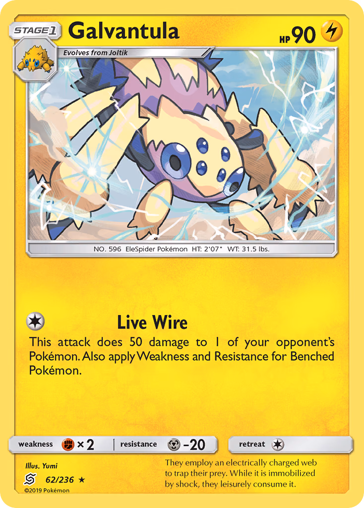 Galvantula Pokemon card (62/236, Unified Minds)