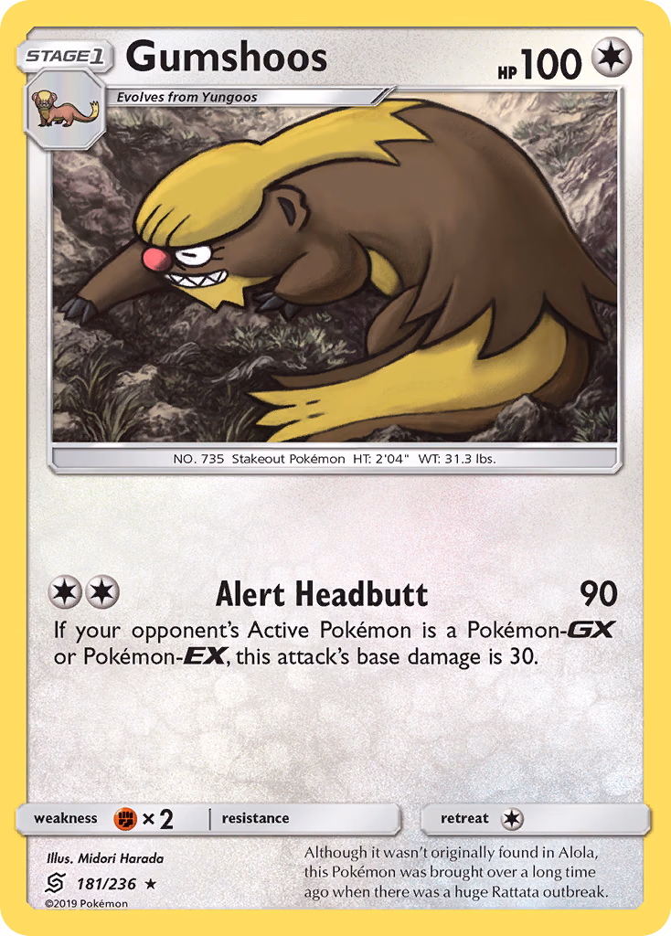 Gumshoos Pokemon card (181/236, Unified Minds)
