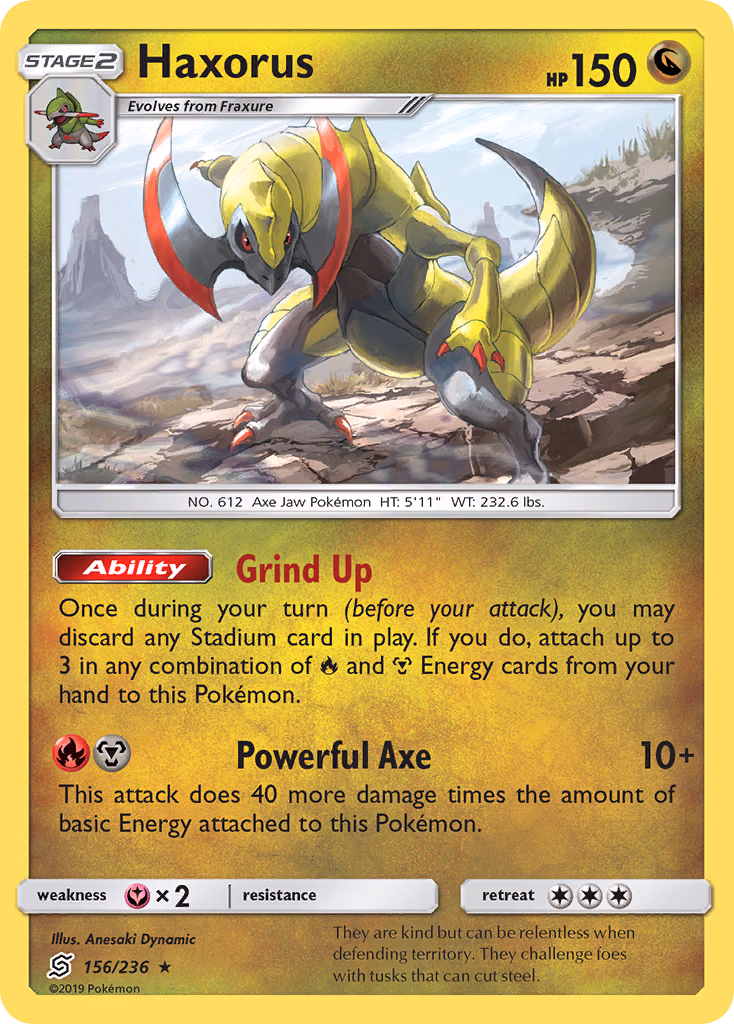 Haxorus Pokemon card (156/236, Unified Minds)