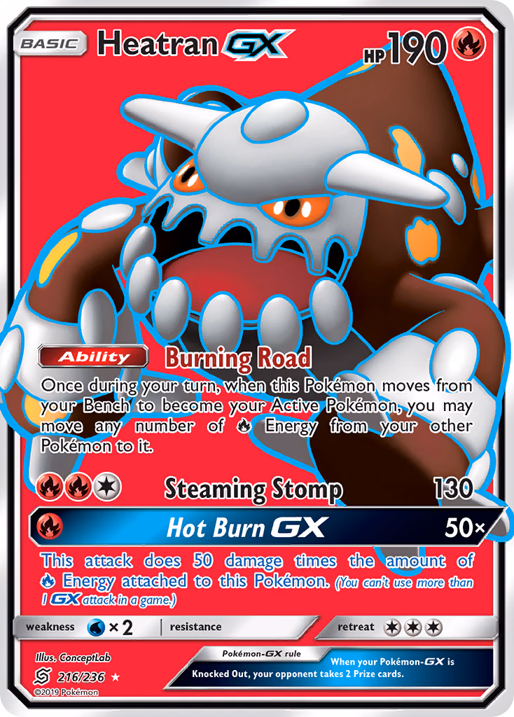 Heatran-GX Pokemon card (216/236, Unified Minds)