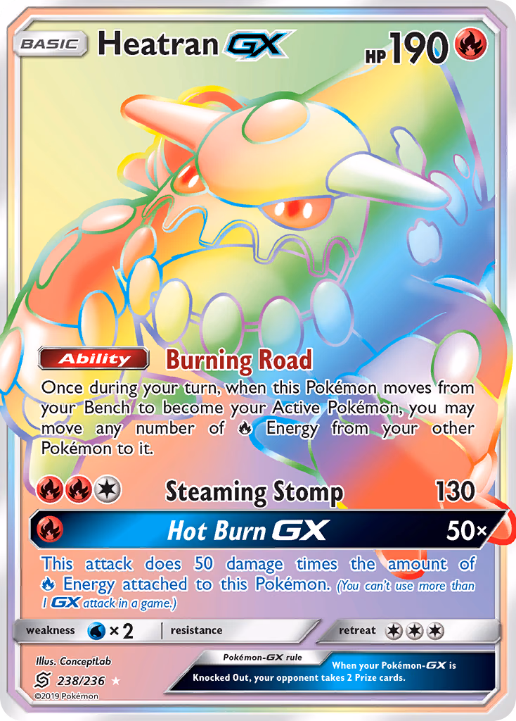 Heatran-GX Pokemon card (238/236, Unified Minds)