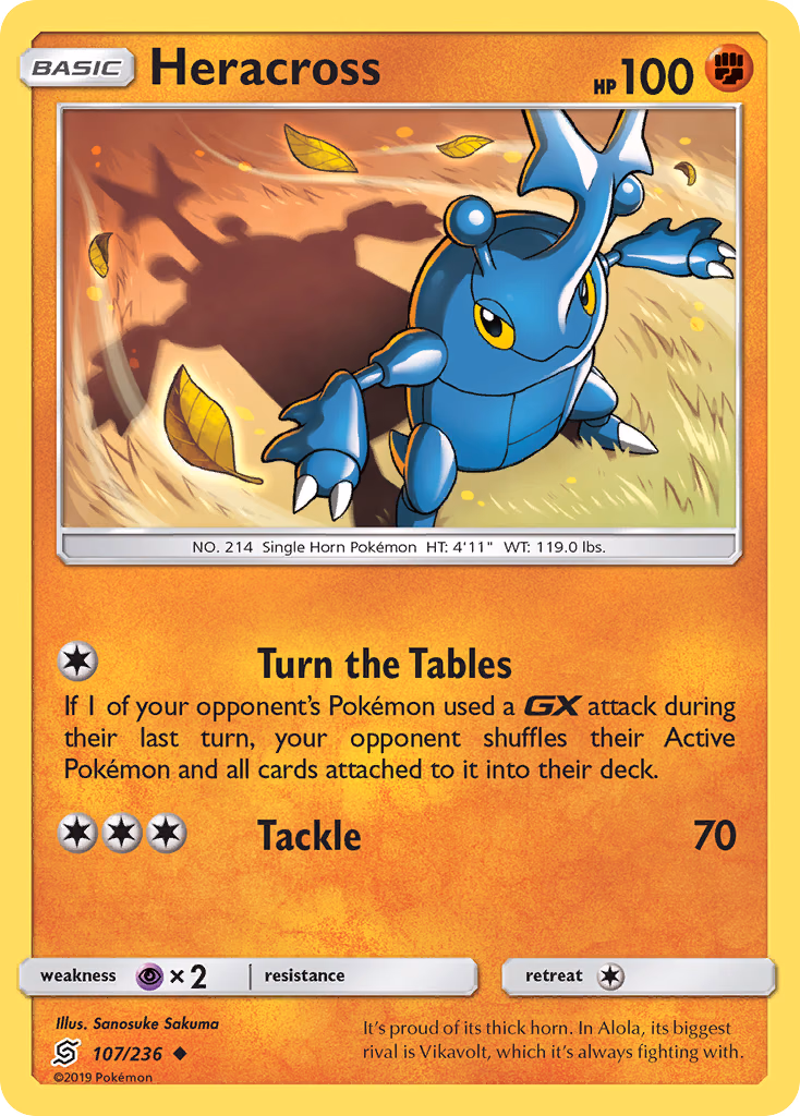 Heracross Pokemon card (107/236, Unified Minds)