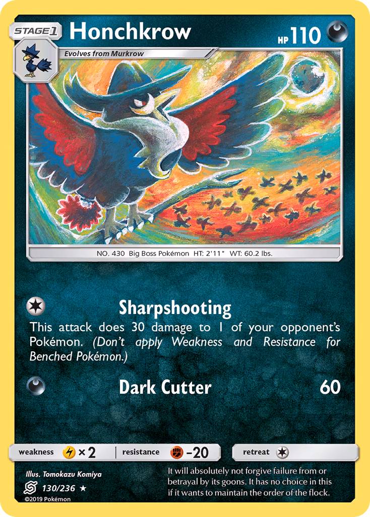 Honchkrow Pokemon card (130/236, Unified Minds)