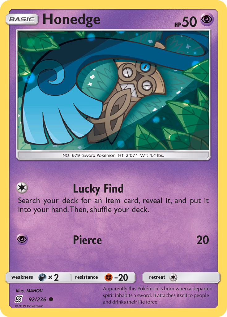 Honedge Pokemon card (92/236, Unified Minds)
