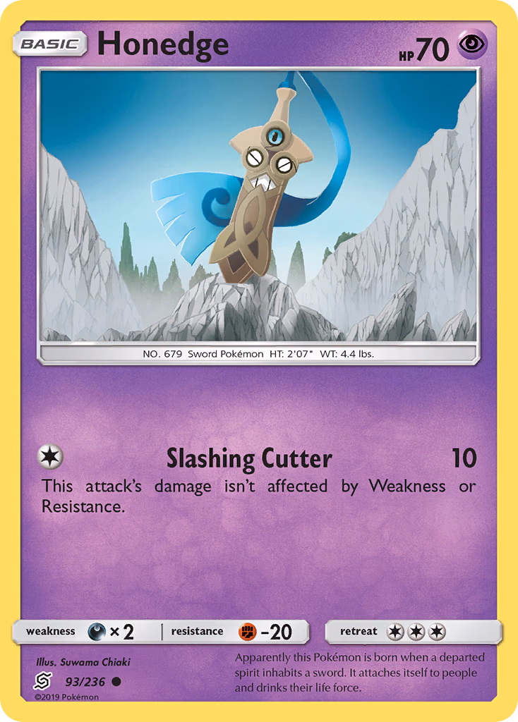 Honedge Pokemon card (93/236, Unified Minds)