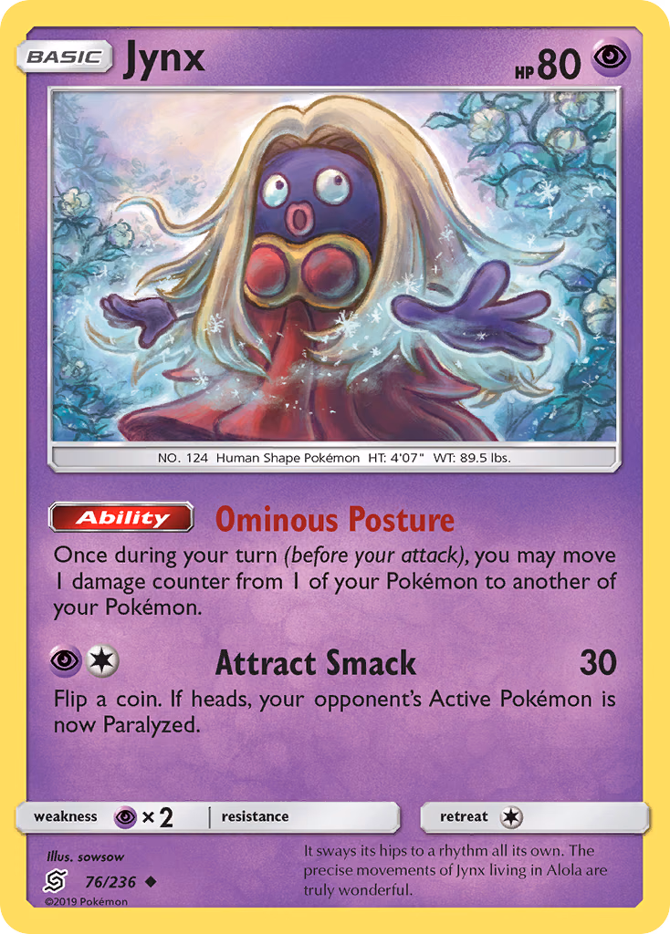 Jynx Pokemon card (76/236, Unified Minds)