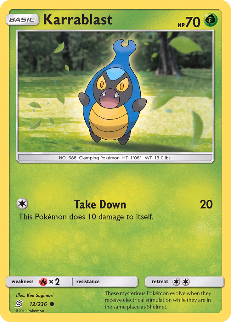 Karrablast Pokemon card (12/236, Unified Minds)