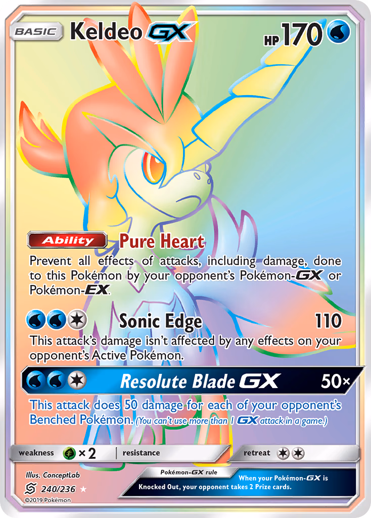 Keldeo-GX Pokemon card (240/236, Unified Minds)