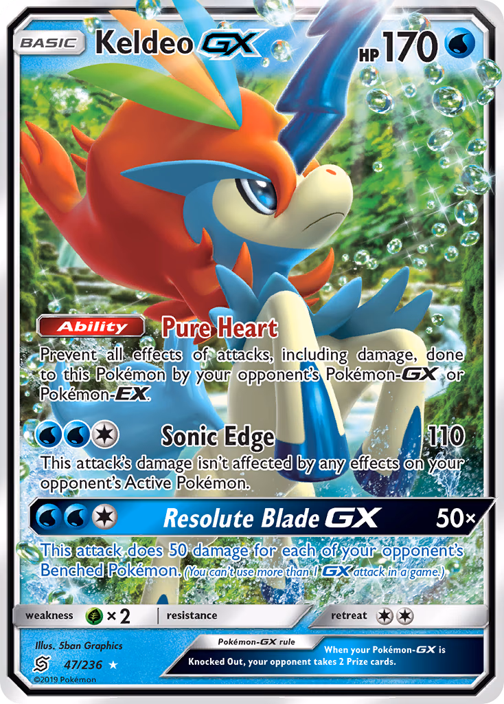 Keldeo-GX Pokemon card (47/236, Unified Minds)