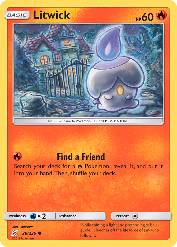 Litwick Pokemon card (28/236, Unified Minds)
