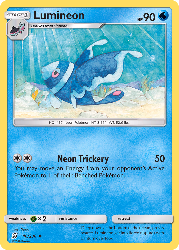 Lumineon Pokemon card (40/236, Unified Minds)