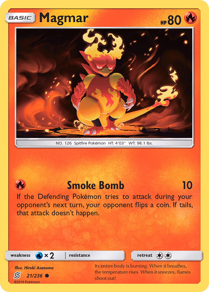 Magmar Pokemon card (21/236, Unified Minds)