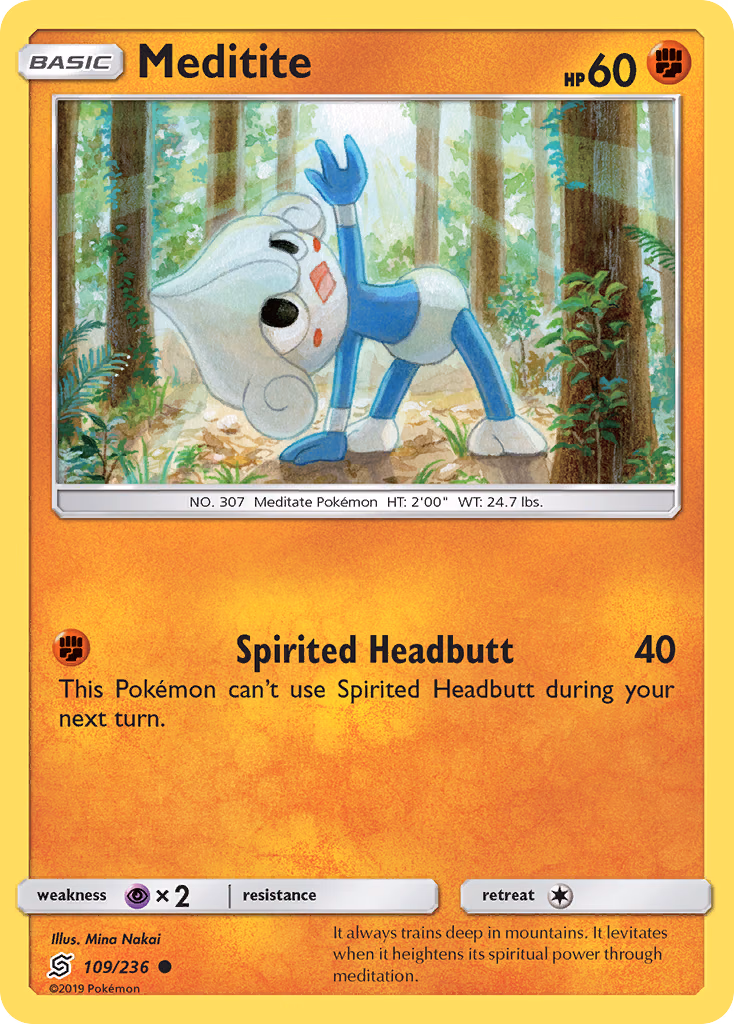 Meditite Pokemon card (109/236, Unified Minds)