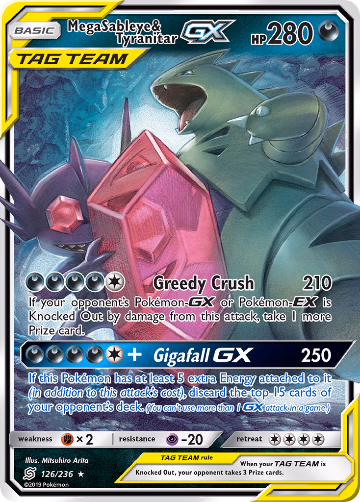 Mega Sableye & Tyranitar-GX Pokemon card (126/236, Unified Minds)
