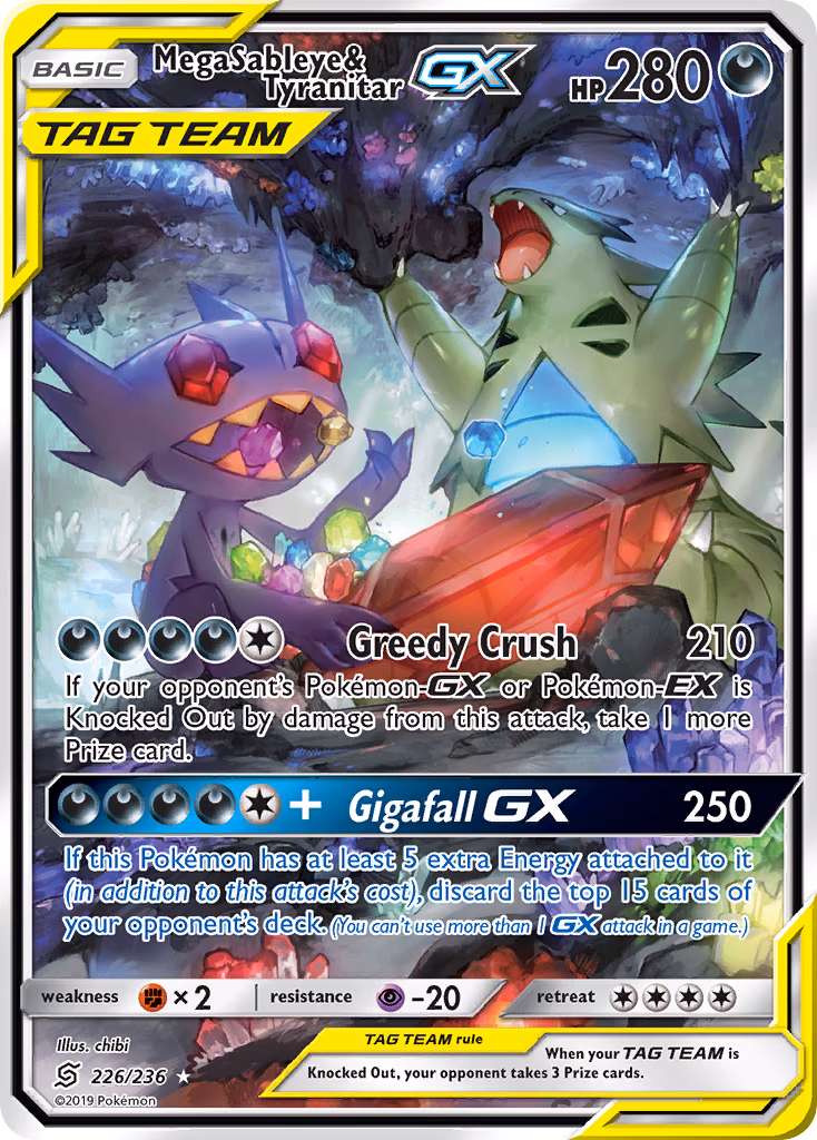 Mega Sableye & Tyranitar-GX Pokemon card (226/236, Unified Minds)