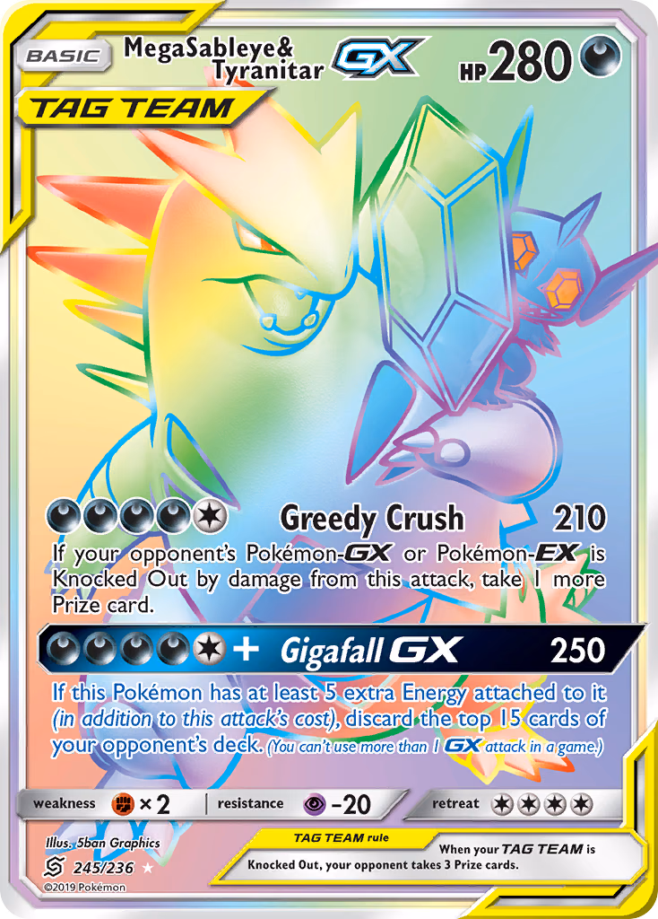 Mega Sableye & Tyranitar-GX Pokemon card (245/236, Unified Minds)