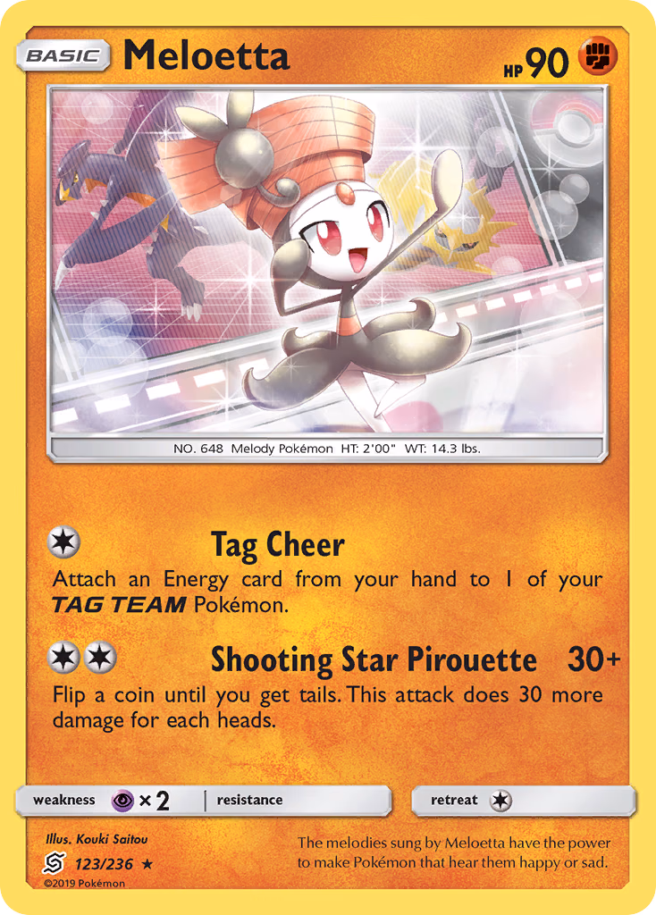 Meloetta Pokemon card (123/236, Unified Minds)