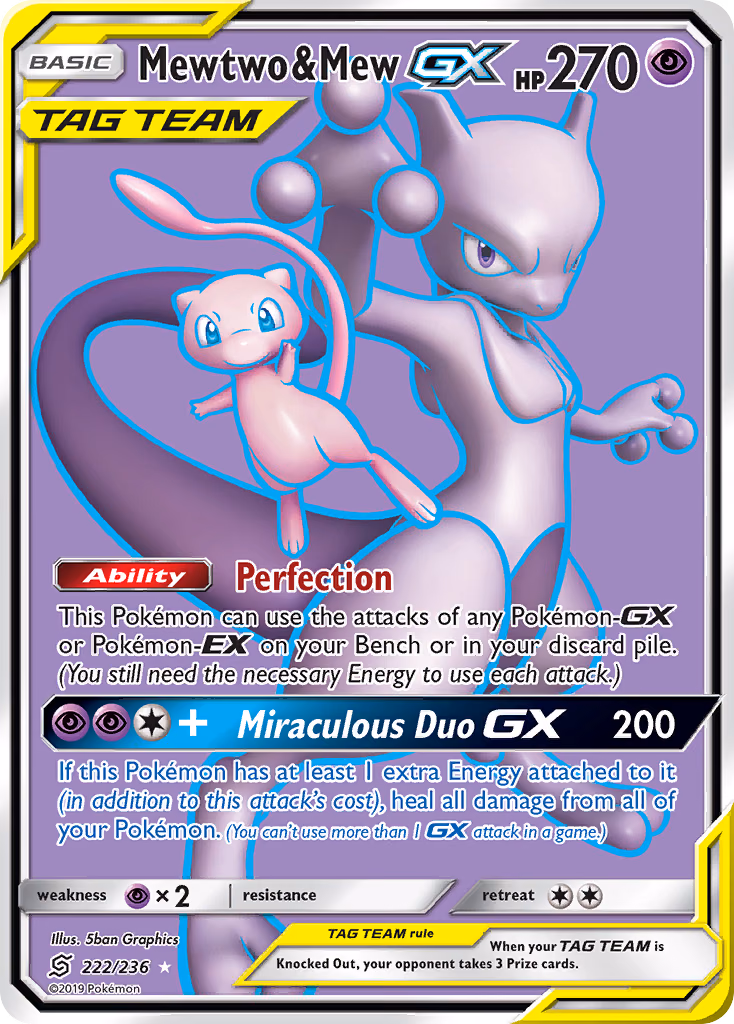 Mewtwo & Mew-GX Pokemon card (222/236, Unified Minds)